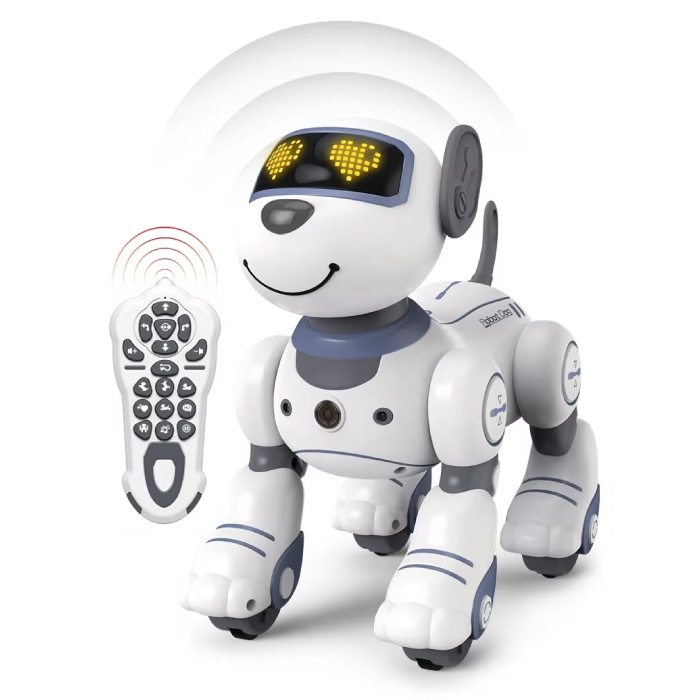 Perro robot RC con control remoto por infrarrojos - Animal controlable de juguete acrobático - Blanco
