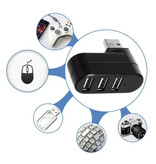 GRWIBEOU Hub USB 2.0 3 in 1 - Caricatore per trasferimento dati con splitter rotante - Nero