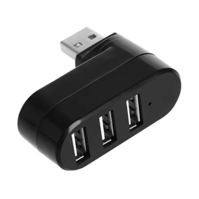 Hub USB 2.0 3 in 1 - Caricatore per trasferimento dati con splitter rotante - Nero