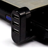 GRWIBEOU Hub USB 2.0 3 in 1 - Caricatore per trasferimento dati con splitter rotante - Nero