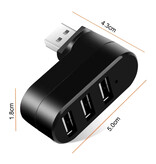 GRWIBEOU Hub USB 2.0 3 in 1 - Caricatore per trasferimento dati con splitter rotante - Nero