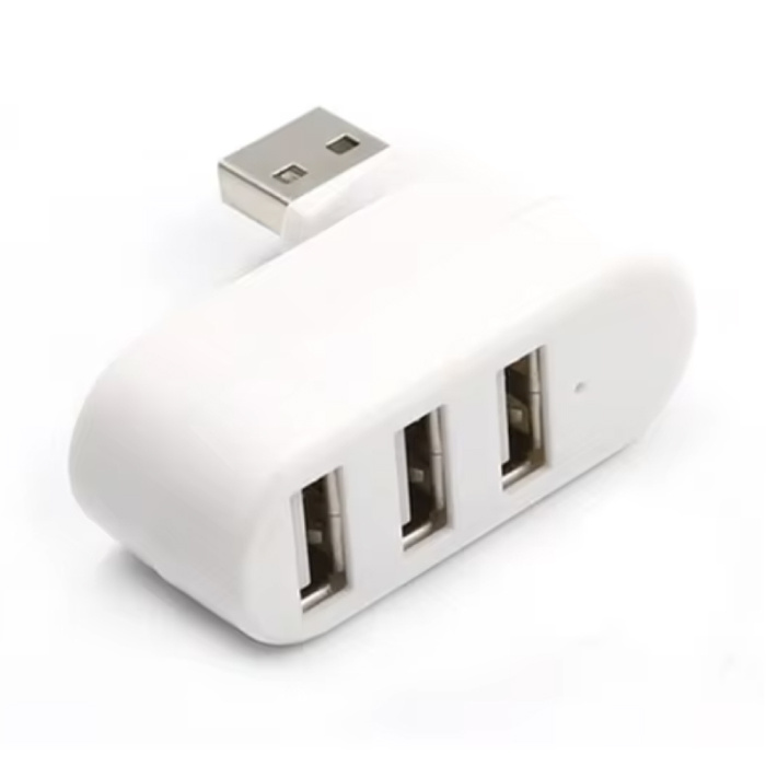 3 in 1 USB 2.0 Hub - Rotating Splitter Data Transfer Charger - White
