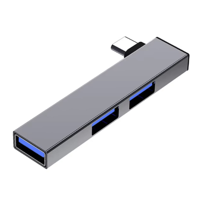 3 in 1 USB 3.0 Hub for USB-C - Splitter Data Transfer Charger 5 Gbps - Gray