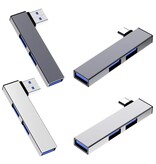 ALLOYSEED Hub USB 3.0 3 en 1 pour USB-C - Chargeur de transfert de données répartiteur 5 Gbps - Argent