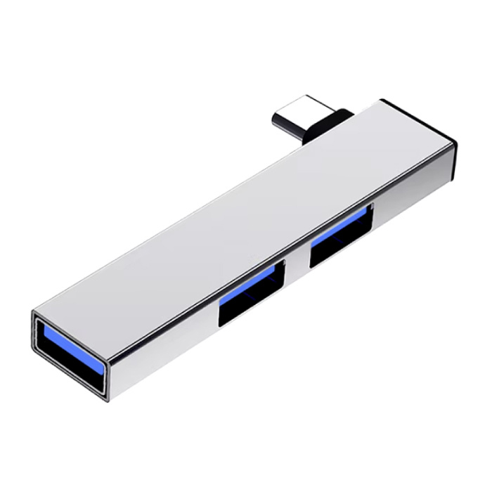 3 in 1 USB 3.0 Hub for USB-C - Splitter Data Transfer Charger 5 Gbps - Silver