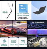 Firebat Notebook A16 — 16 cali — 16 GB RAM — 1 TB pamięci — Lekki komputer biznesowy
