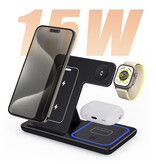 Stuff Certified® Estación de Carga Qi Inalámbrica 3 en 1 - Compatible con Apple iPhone / iWatch / AirPods - Base de Carga Cargador de 30W - Negro