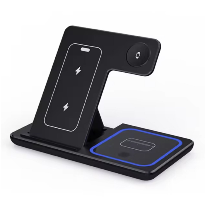 3 in 1 Wireless Qi Charging Station - Compatible with Apple iPhone / iWatch / AirPods - Charging Dock 30W Charger - Black