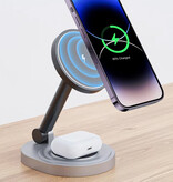 VIKEFON Estación de carga magnética 2 en 1 - Compatible con Apple iPhone / iWatch / AirPods - Base de carga Cargador de 15W - Negro