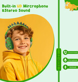 Qearfun Dino-Kopfhörer für Kinder – Dinosaurier-Headset-Kopfhörer für Kinder und Jungen – Grün