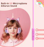 Qearfun Unicorn Headphones Kids - Unicorn Headset Headphones for Kids Girls - Pink
