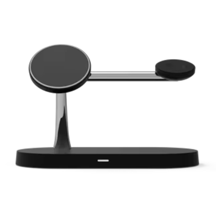 3 in 1 Wireless Qi Charging Station - Compatible with Apple iPhone / iWatch / AirPods - Charging Dock 15W Charger Night Light - Black