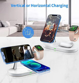 Stuff Certified® Stazione di ricarica wireless Qi 3 in 1 - Compatibile con Apple iPhone / iWatch / AirPods - Dock di ricarica Caricabatterie da 15 W Luce notturna - Bianco