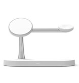 Stuff Certified® Stazione di ricarica wireless Qi 3 in 1 - Compatibile con Apple iPhone / iWatch / AirPods - Dock di ricarica Caricabatterie da 15 W Luce notturna - Bianco