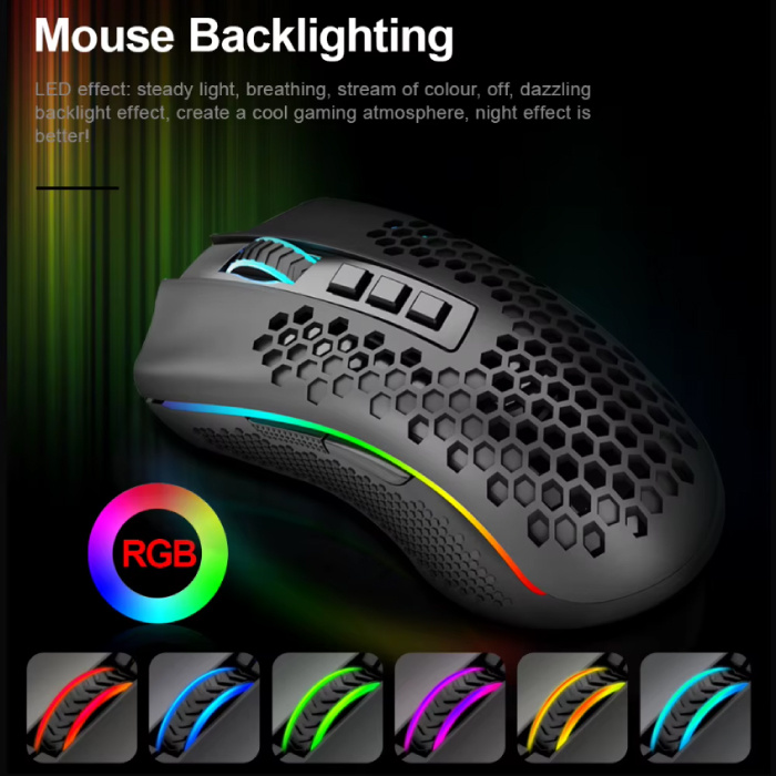 Redragon Souris de jeu sans fil Storm Pro M808-KS - Optique RVB 2,4 GHz ergonomique programmable jusqu'à 16 000 DPI - Noir