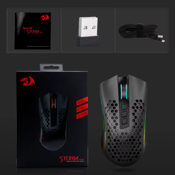 Redragon Souris de jeu sans fil Storm Pro M808-KS - Optique RVB 2,4 GHz ergonomique programmable jusqu'à 16 000 DPI - Noir