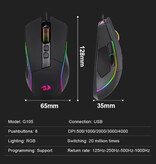Redragon Ratón para juegos Lonewolf G105 - 8000 DPI - RGB óptico ergonómico programable - Negro