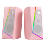 Redragon Juego de altavoces de escritorio GS520 - Altavoz estéreo AUX RGB de 3,5 mm - Rosa