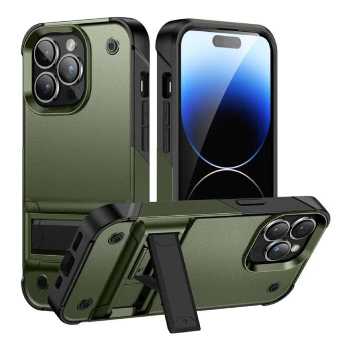 iPhone 16 Pro Armor Case with Kickstand - Shockproof Cover Case - Green