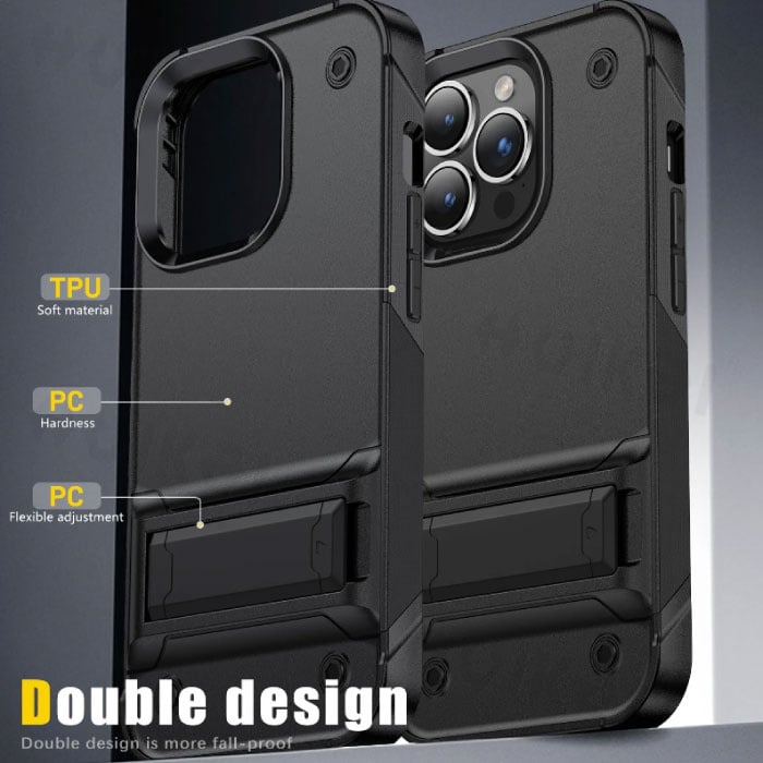 Huikai iPhone 16 Pro Armor Hoesje met Kickstand - Shockproof Cover Case - Lichtblauw