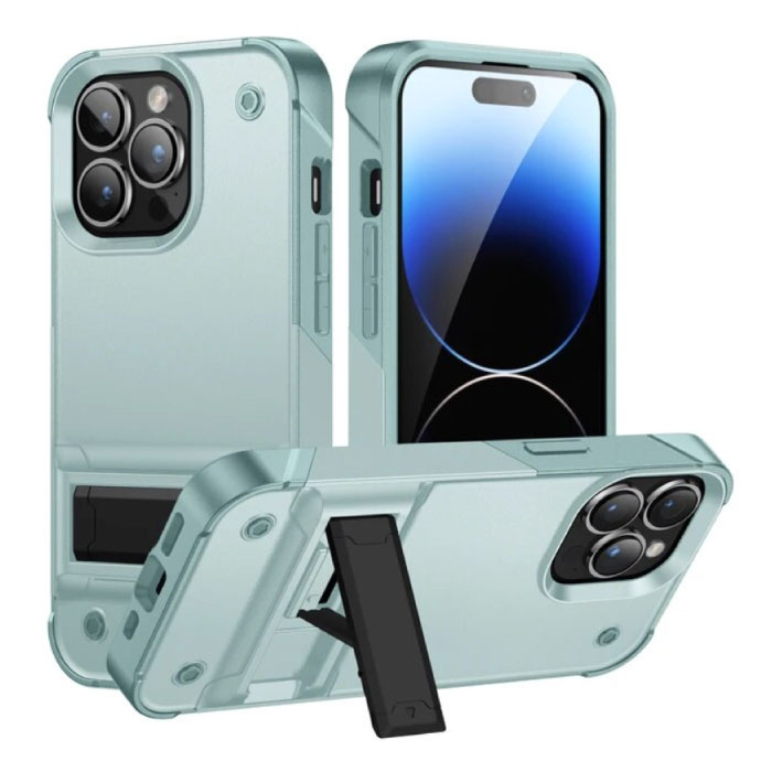 iPhone 16 Armor Case with Kickstand - Shockproof Cover Case - Light Blue