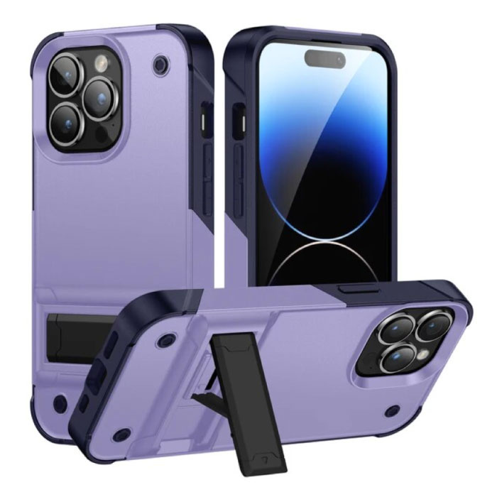 iPhone 16 Plus Armor Case with Kickstand - Shockproof Cover Case - Purple
