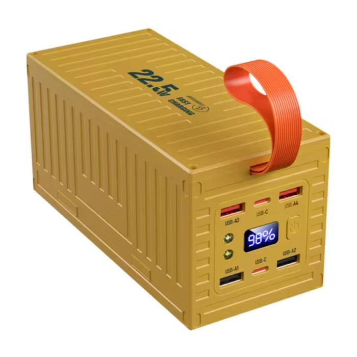 Power Bank de 60.000 mAh con 5 puertos de carga (USB, USB-C) - Pantalla LED y linterna incorporada - Cargador de batería de 22,5 W - Amarillo
