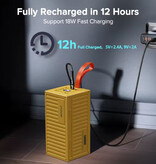 Qoovi 60.000mAh Powerbank met 5 Oplaadpoorten (USB, USB-C) - LED Display & Ingebouwde Zaklamp - 22.5W Batterij Oplader - Geel