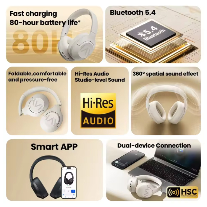 Haylou S30 Wireless Gaming Headset - Detachable Microphone - 40mm Driver - Over-ear Headphones - Black