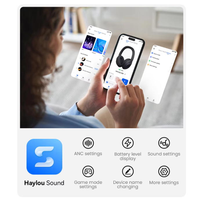 Haylou S30 Wireless Gaming Headset - Detachable Microphone - 40mm Driver - Over-ear Headphones - Black