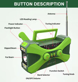 GUB 10.000-mAh-Solar-Powerbank und Radio mit Dynamo – integrierte Taschenlampe – externes Notladegerät – Grün