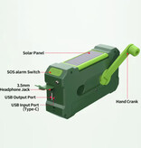 GUB Banque d'énergie solaire 10 000 mAh et radio avec dynamo – Lampe de poche intégrée – Chargeur de batterie externe d'urgence – Vert