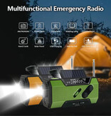 MC 2000mAh Solar Power Bank & Emergency Radio with Dynamo - Built-in Flashlight - External Emergency Battery Charger - Green