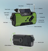 MC 2000mAh Solar Power Bank & Emergency Radio with Dynamo - Built-in Flashlight - External Emergency Battery Charger - Green