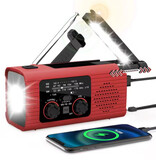 CHEGIT 4000mAh Solar Power Bank & Emergency Radio with Dynamo - Built-in Flashlight - Emergency Battery Charger - Red