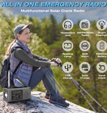 CHEGIT Powerbank na energię słoneczną 4000 mAh i radio awaryjne z dynamem - Wbudowana latarka - Ładowarka awaryjna - Czerwony