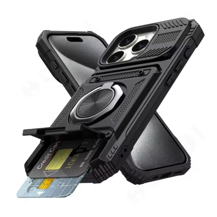 FAAGXUAA iPhone 11 Pro - Funda con ranura para tarjetas y función atril - Funda con tapa magnética Grip Socket - Negro