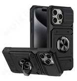 FAAGXUAA iPhone 15 - Card Slot Hoesje met Kickstand - Grip Socket Magnetische Cover Case - Zwart