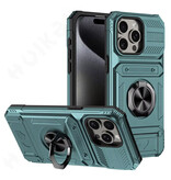 FAAGXUAA iPhone 16 Pro - Card Slot Hoesje met Kickstand - Grip Socket Magnetische Cover Case - Groen
