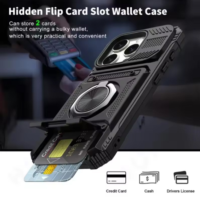 FAAGXUAA iPhone 15 - Funda con ranura para tarjeta y función atril - Funda con tapa magnética Grip Socket - Azul