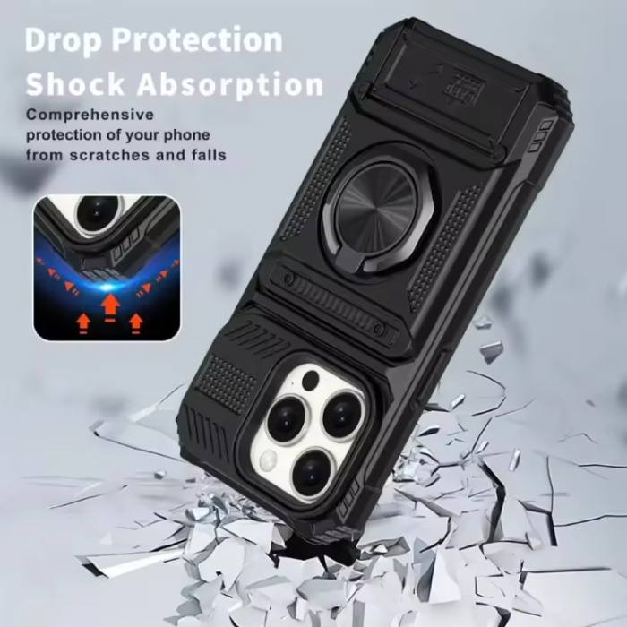 FAAGXUAA iPhone 15 - Custodia con slot per scheda e cavalletto - Custodia con cover magnetica con presa per impugnatura - Blu