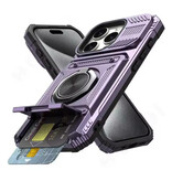 FAAGXUAA iPhone 13 Pro Max - Funda con ranura para tarjetas y función atril - Funda magnética con toma de agarre - Púrpura