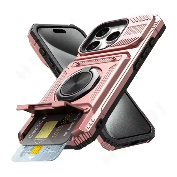 FAAGXUAA iPhone 13 - Funda con ranura para tarjetas y función atril - Funda con tapa magnética Grip Socket - Oro rosa