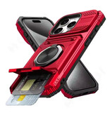 FAAGXUAA iPhone 15 - Étui avec Fente pour Carte avec Béquille - Étui Magnétique Grip Socket - Rouge