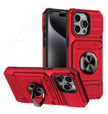 FAAGXUAA iPhone 15 - Étui avec Fente pour Carte avec Béquille - Étui Magnétique Grip Socket - Rouge