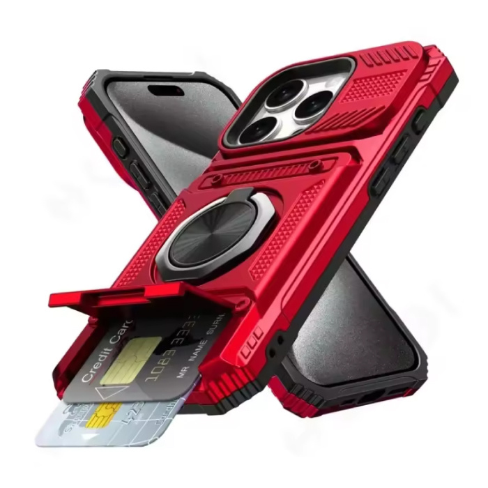 FAAGXUAA iPhone 12 Pro – Etui z miejscem na kartę i podpórką – Magnetyczne etui z uchwytem na gniazdo – Czerwone