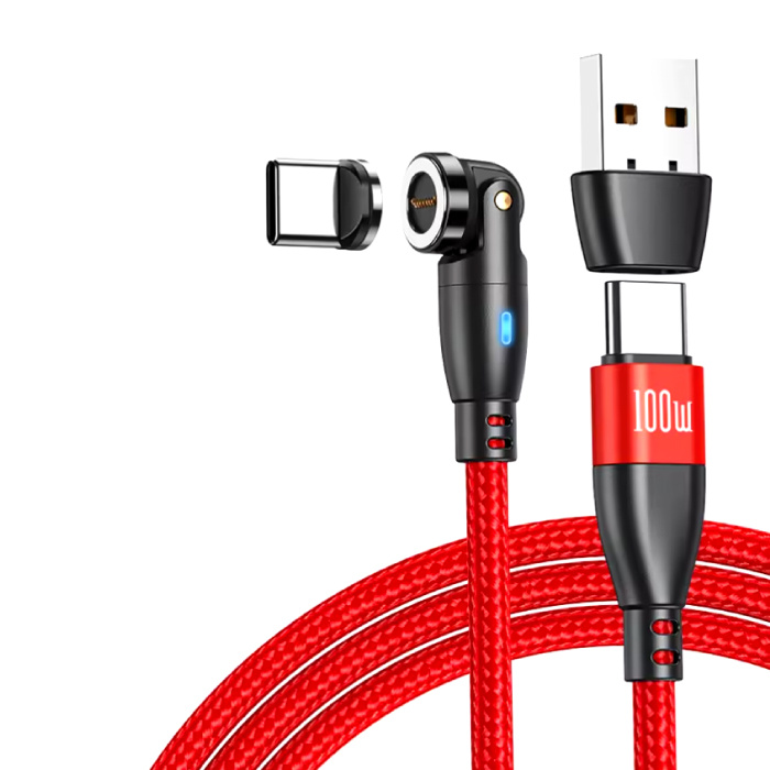 USB Type C to USB Type C Magnetic Charging Cable - 1 Meter - 100W USB-C Fast Charging Charger Data Cable - Red