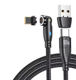 AUFU Magnetyczny kabel ładujący USB typu C do iPhone'a Lightning - 1 metr - Kabel do szybkiego ładowania USB-C 100 W - czarny