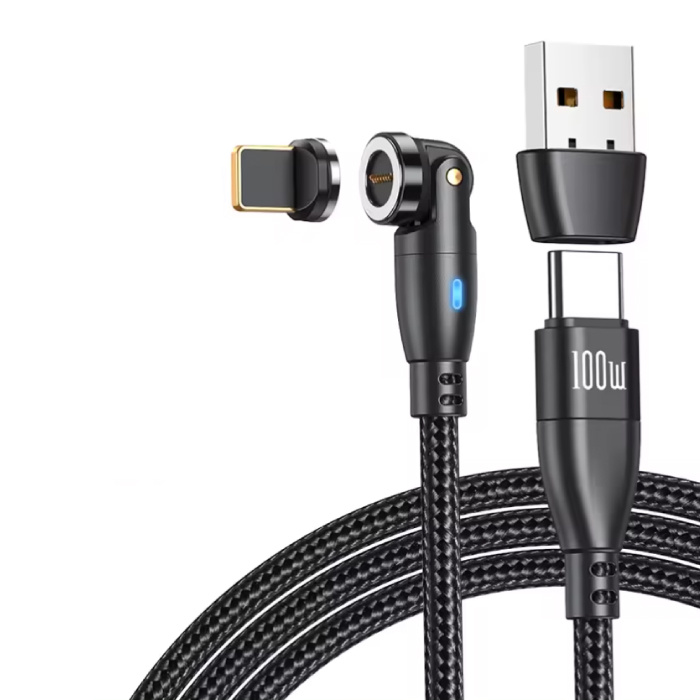 USB Type C to iPhone Lightning Magnetic Charging Cable - 1 Meter - 100W USB-C Fast Charging Charger Data Cable - Black