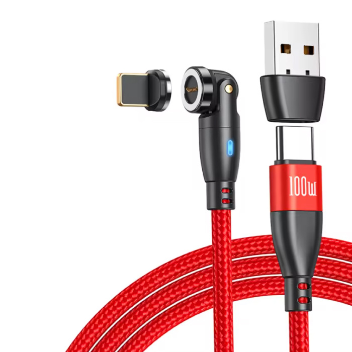 USB Type C to iPhone Lightning Magnetic Charging Cable - 1 Meter - 100W USB-C Fast Charging Charger Data Cable - Red